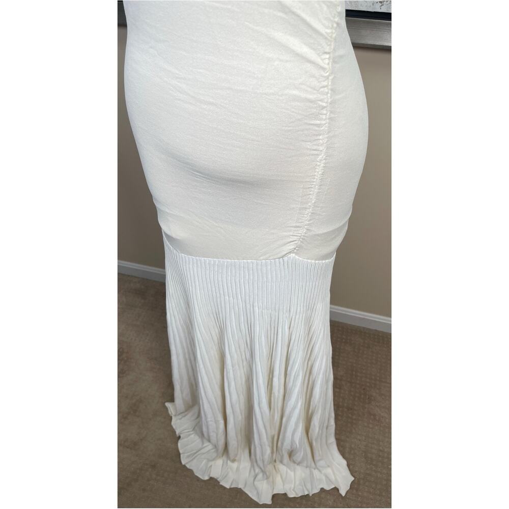 KHAITE Marca Plisse Trimmed Jersey Off the Shoulder White Maxi Dress Size L - Picture 6 of 9